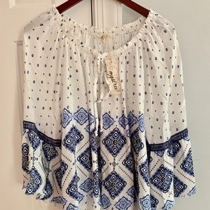 NWT Mystree Boho Off-Shoulder Bell Sleeve Blouse